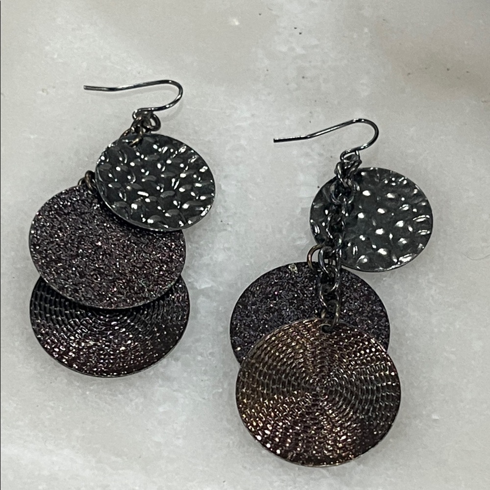 Dark Purple Metal Disc Dangle Earrings